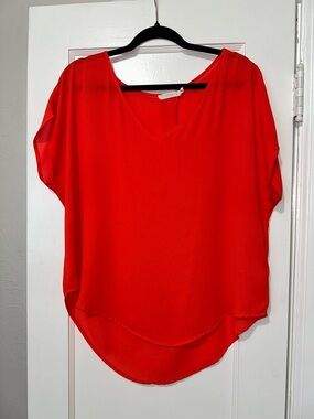 Chiffon V-Neck Blouse - Red